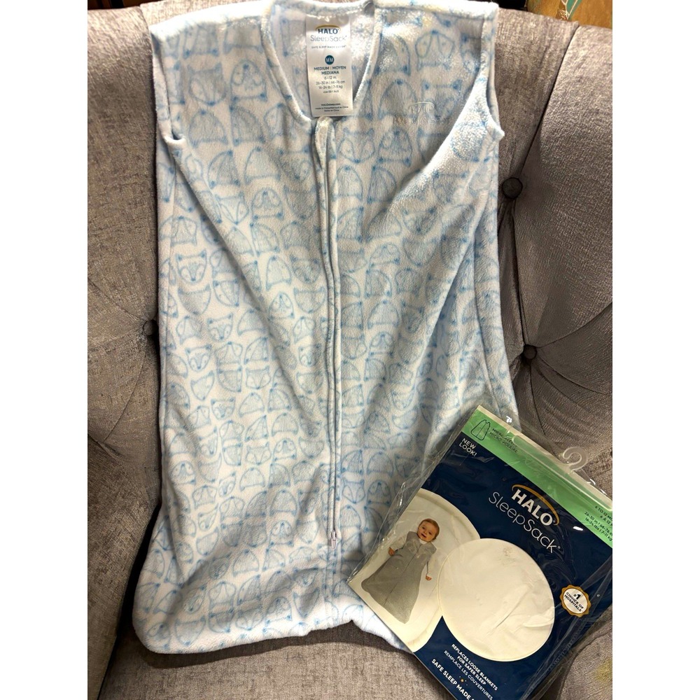 HALO SleepSack Wearable Blanket Blue White Fox Micro-Fleece 6-12M Medium 2867
